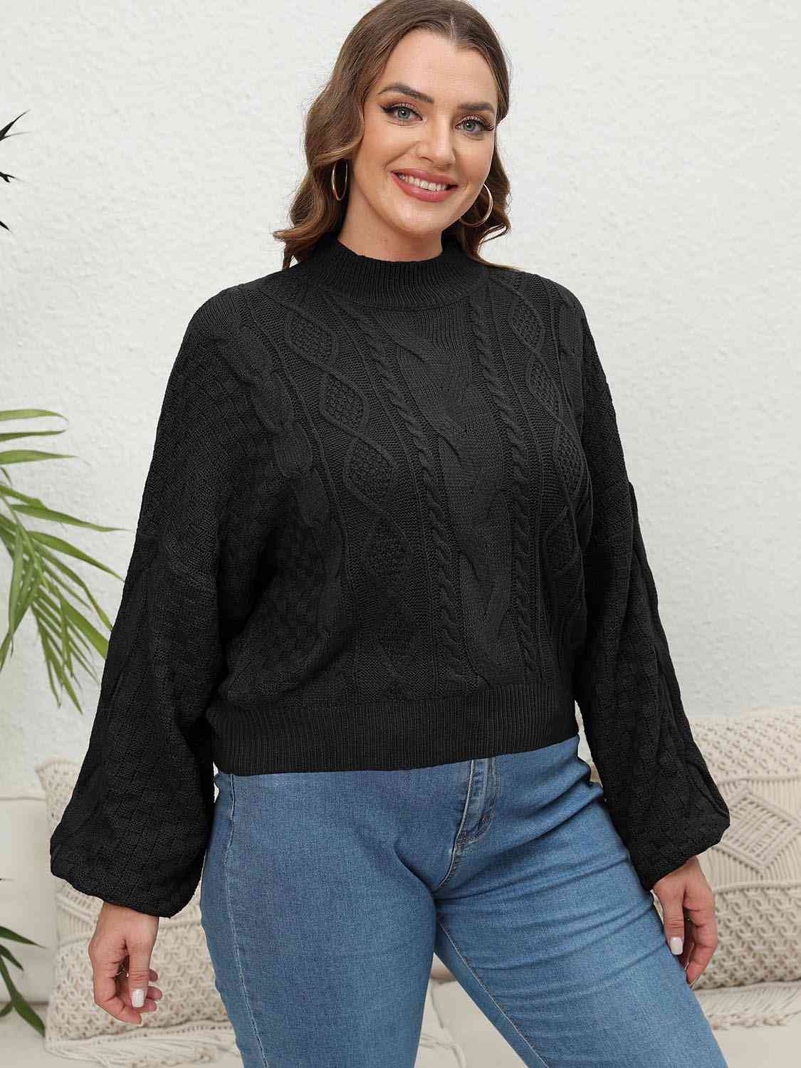 Plus Size Mock Neck Cable Knit Long Sleeve Sweater king-general-store-5710.myshopify.com