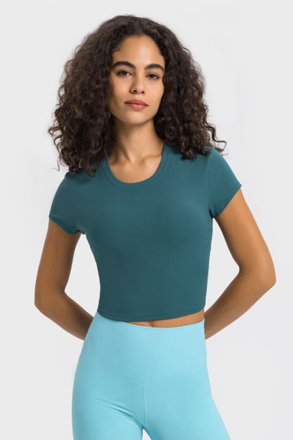 Round Neck Short Sleeve Cropped Sports T-Shirt king-general-store-5710.myshopify.com