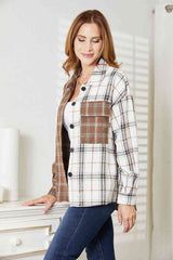 Double Take Plaid Contrast Button Up Shirt Jacket king-general-store-5710.myshopify.com