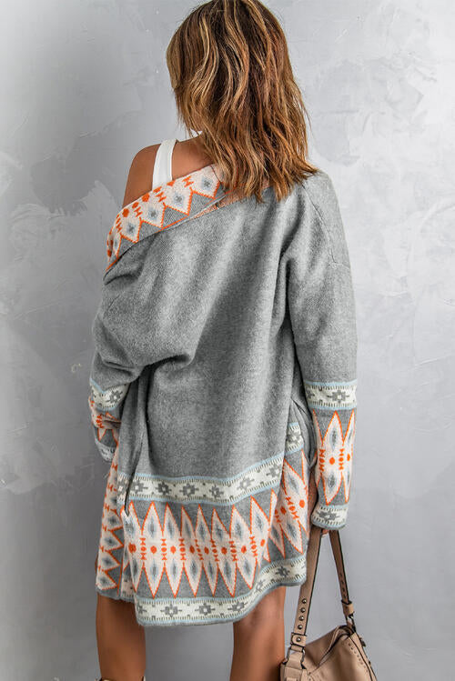 Geometric Open Front Long Sleeve Cardigan king-general-store-5710.myshopify.com