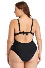 Plus Size Spliced Mesh Tie-Back One-Piece Swimsuit king-general-store-5710.myshopify.com