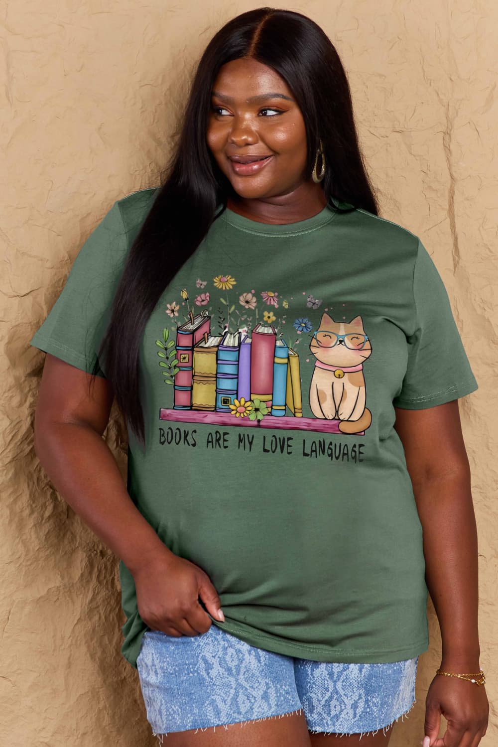 Simply Love Full Size BOOKS ARE MY LOVE LANGUAGE Graphic Cotton Tee king-general-store-5710.myshopify.com