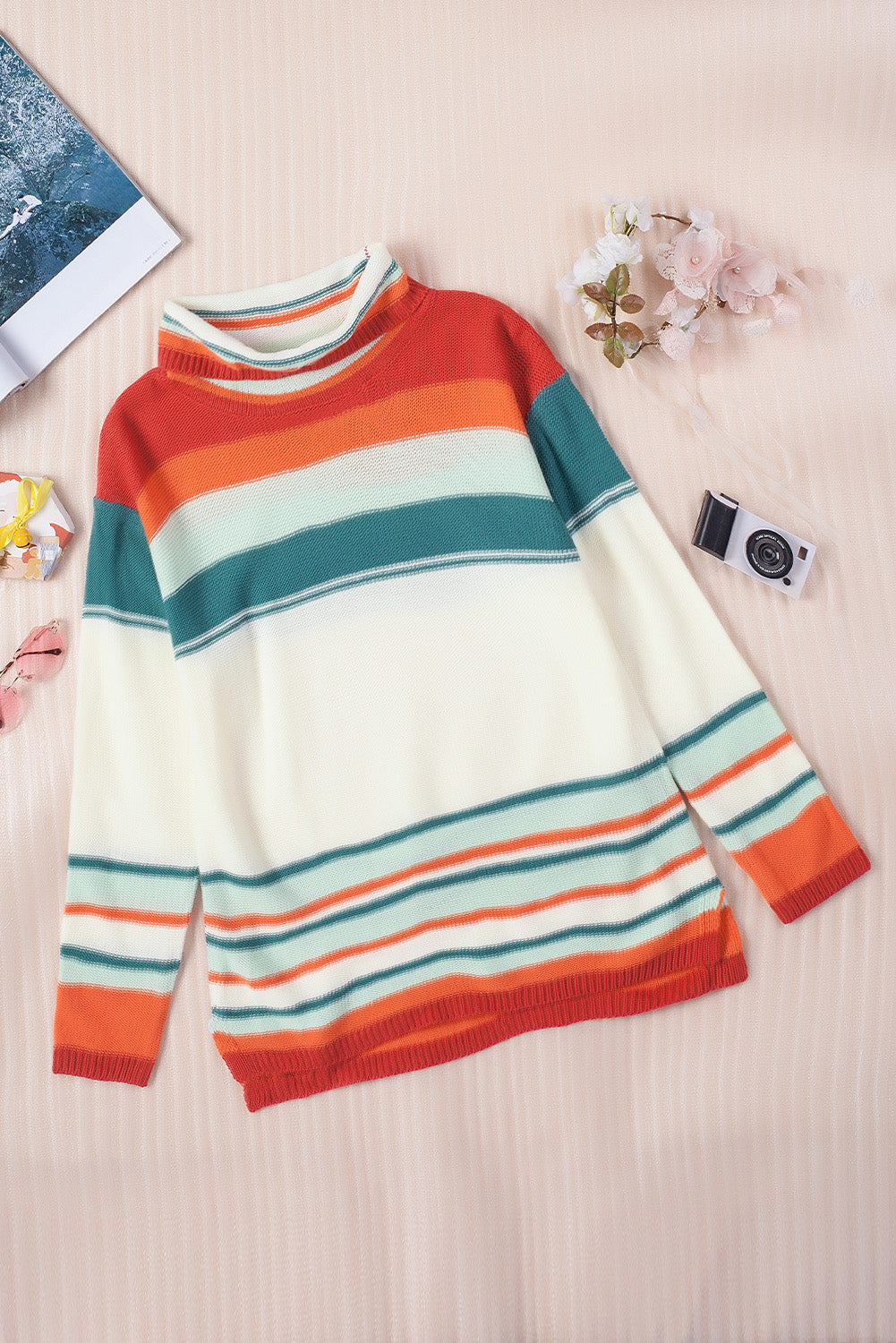 Striped Turtleneck Drop Shoulder Sweater king-general-store-5710.myshopify.com