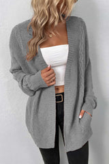 Cable-Knit Open Front Cardigan with Pockets king-general-store-5710.myshopify.com