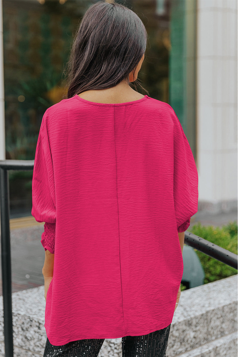 Round Neck Dolman Sleeve Textured Blouse king-general-store-5710.myshopify.com