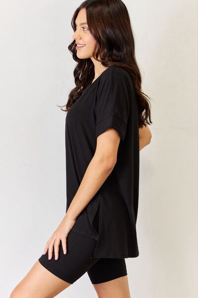 Zenana Full Size V-Neck Short Sleeve Slit T-Shirt and Shorts Set king-general-store-5710.myshopify.com