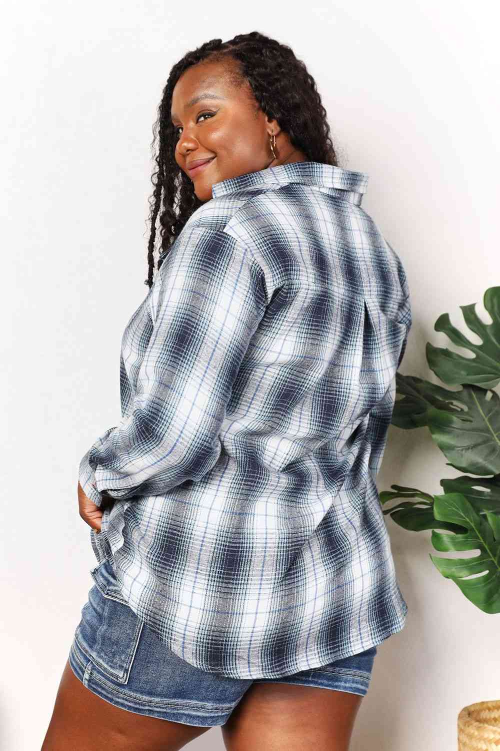 Double Take Plaid Dropped Shoulder Shirt king-general-store-5710.myshopify.com