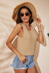 Buttoned Cutout Ribbed Trim Knit Tank king-general-store-5710.myshopify.com