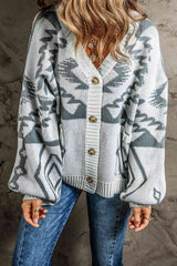 Printed Button Up V-Neck Long Sleeve Cardigan king-general-store-5710.myshopify.com