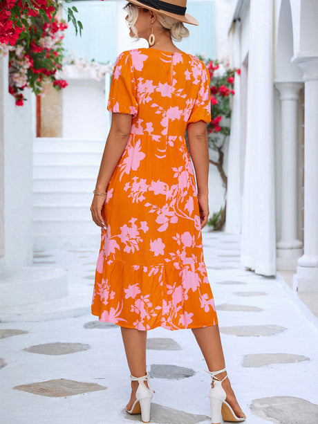 Floral Puff Sleeve Ruffle Hem Midi Dress king-general-store-5710.myshopify.com