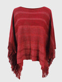 Striped Boat Neck Poncho with Fringes king-general-store-5710.myshopify.com