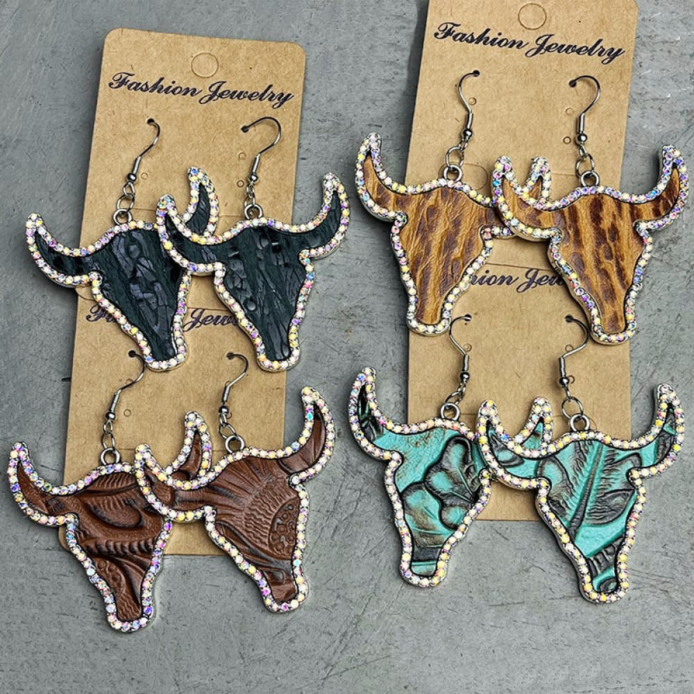 Rhinestone Trim Alloy Bull Earrings king-general-store-5710.myshopify.com