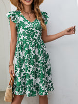 Floral V-Neck Flutter Sleeve Dress king-general-store-5710.myshopify.com