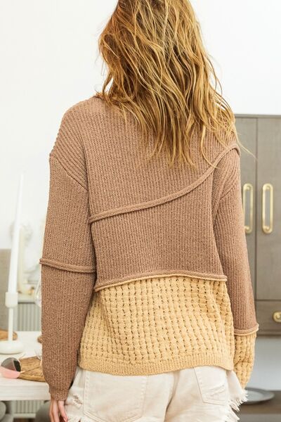 BiBi Texture Detail Contrast Drop Shoulder Sweater king-general-store-5710.myshopify.com