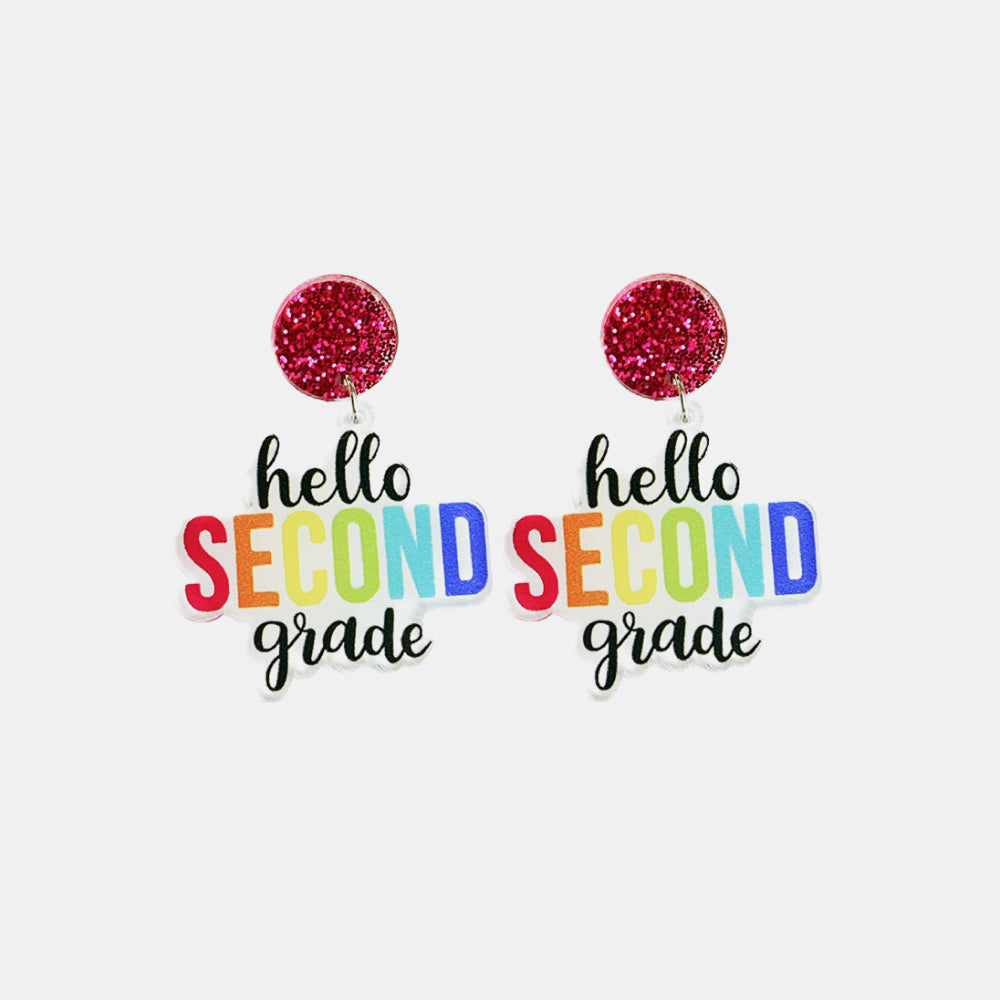 HELLO SECOND GRADE Acrylic Dangle Earrings king-general-store-5710.myshopify.com