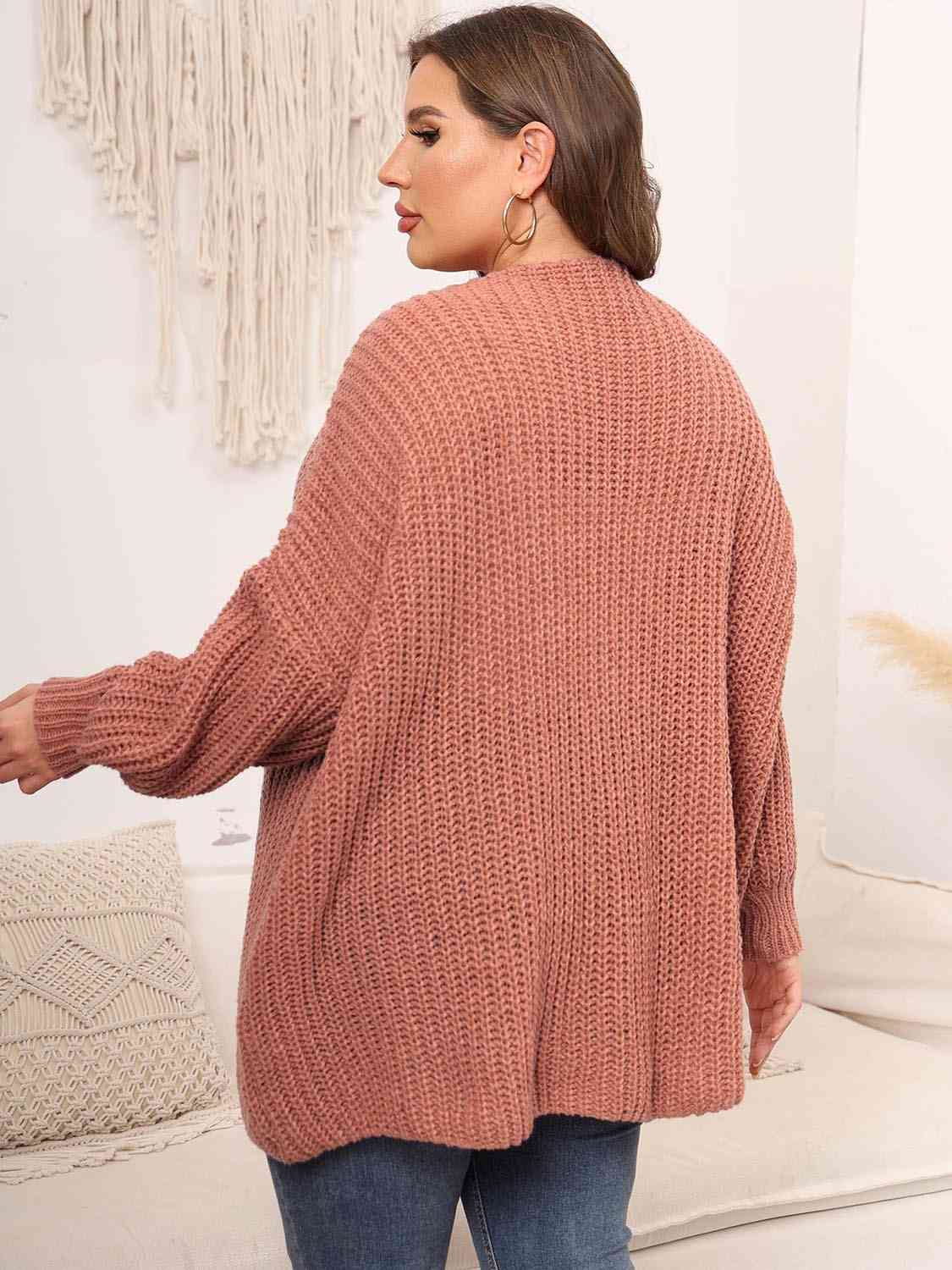 Plus Size Open Front Dropped Shoulder Knit Cardigan king-general-store-5710.myshopify.com