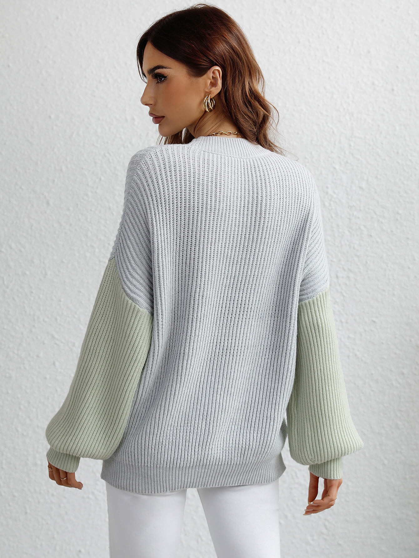 Two-Tone Rib-Knit Dropped Shoulder Sweater king-general-store-5710.myshopify.com