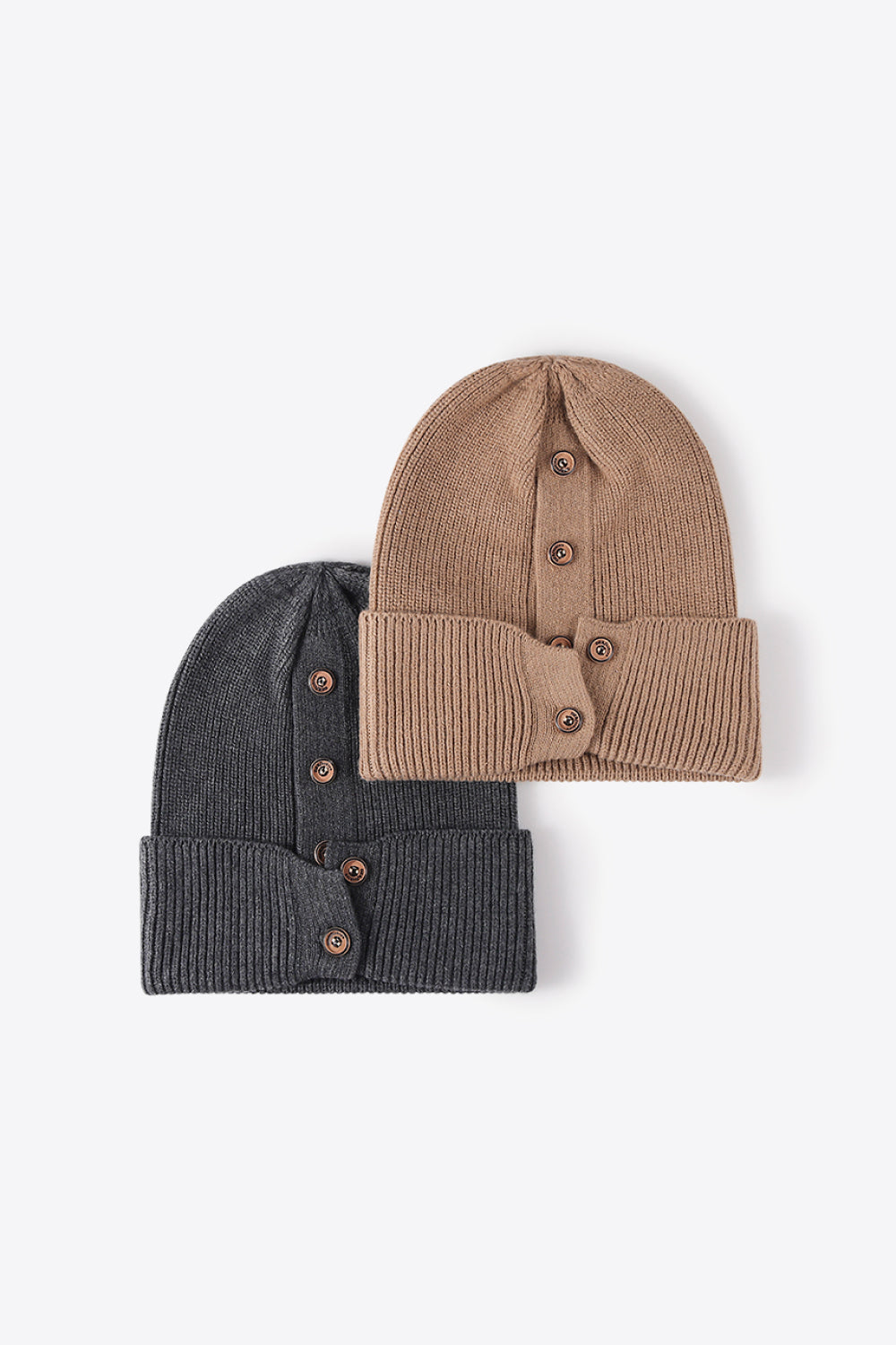 Button Detail Rib-Knit Cuff Beanie king-general-store-5710.myshopify.com