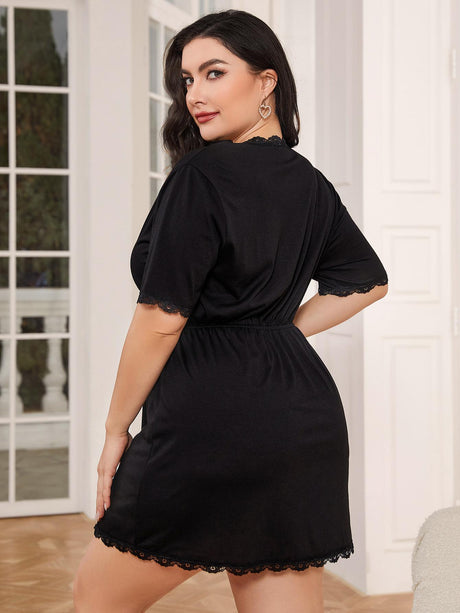 Plus Size Lace Trim Deep V Night Dress king-general-store-5710.myshopify.com