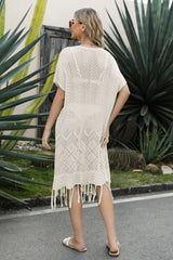 V-Neck Short Sleeve Fringe Hem Knit Dress king-general-store-5710.myshopify.com