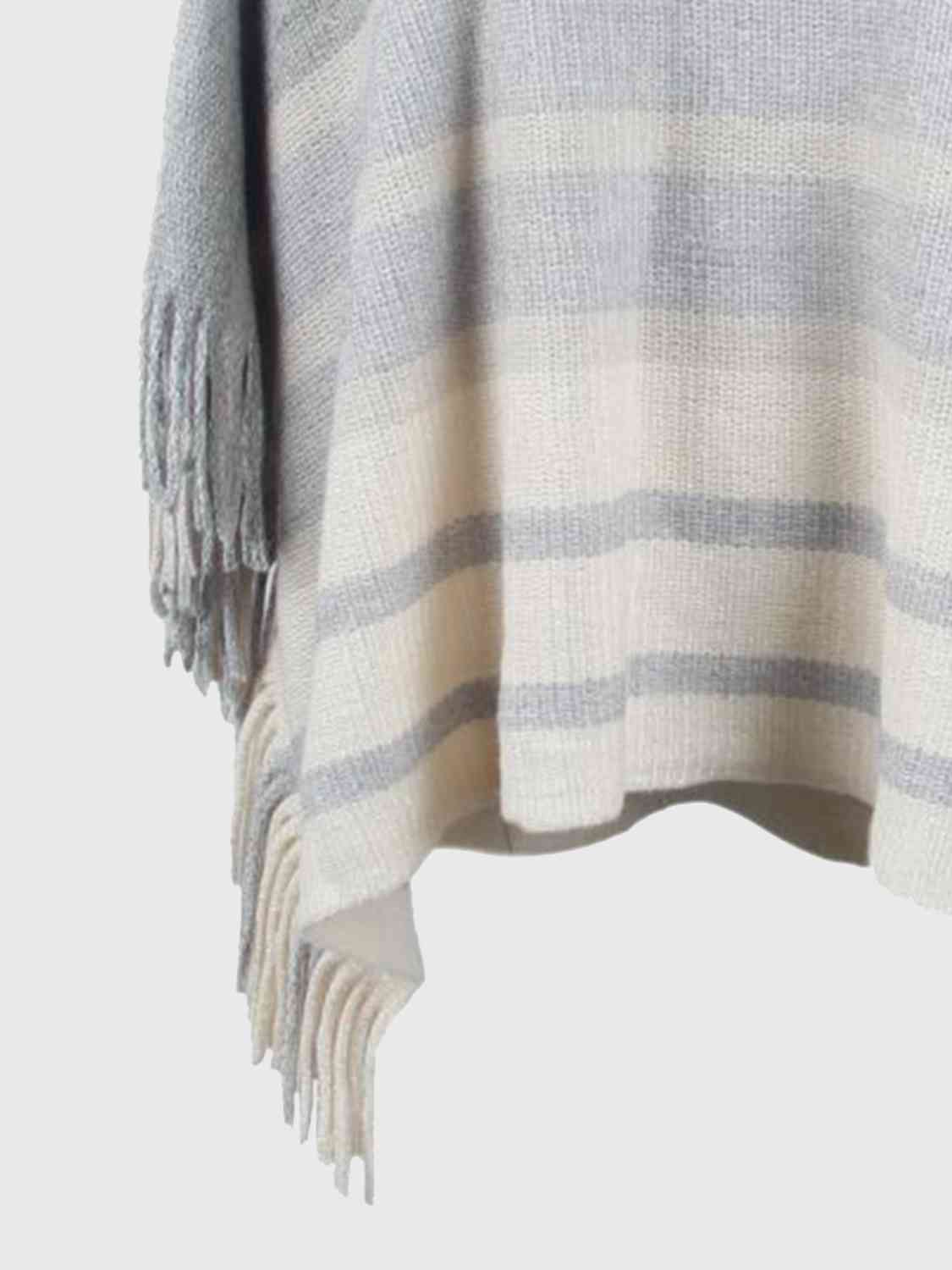 Striped Boat Neck Poncho with Fringes king-general-store-5710.myshopify.com