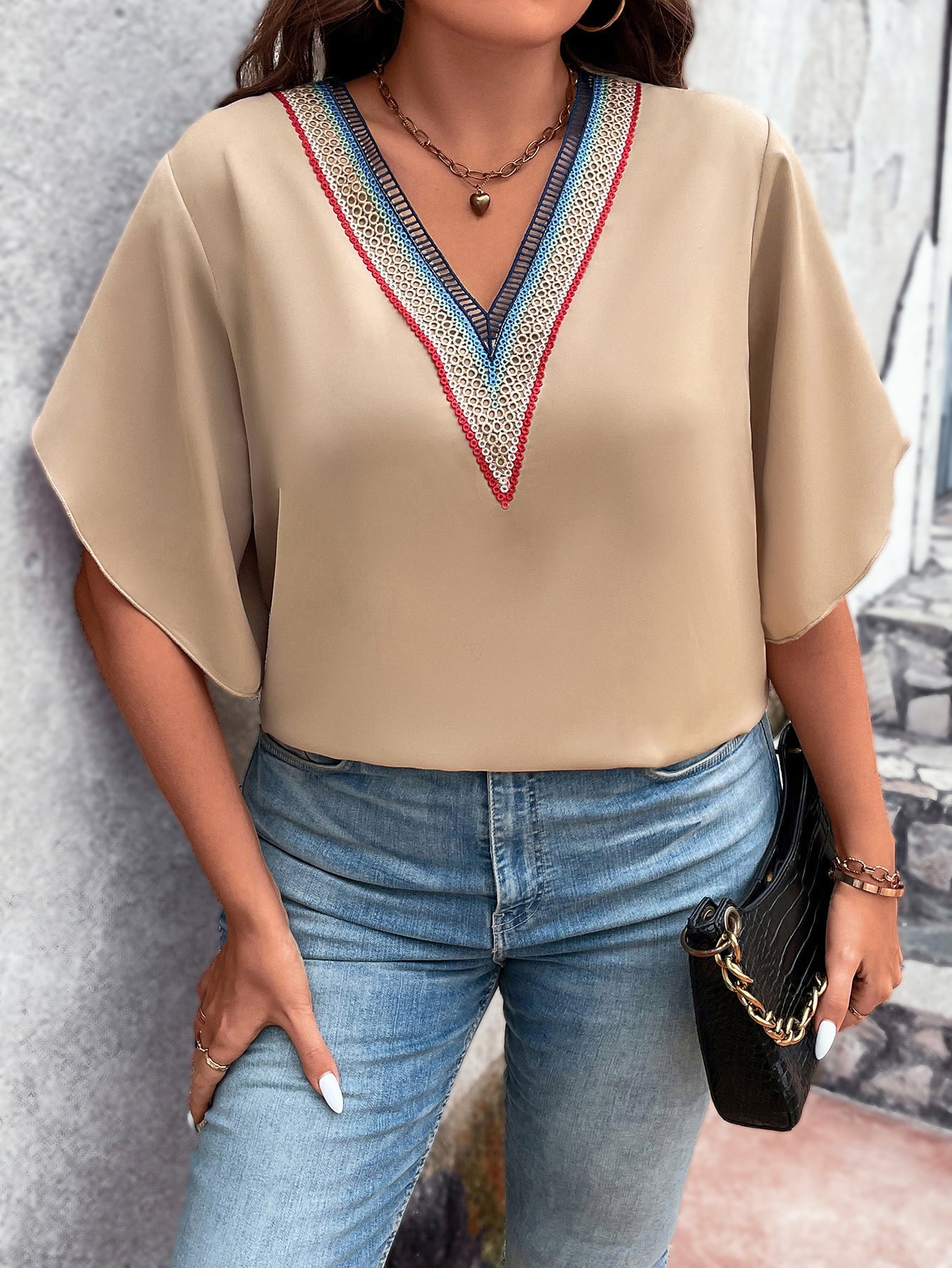 Plus Size V-Neck Flutter Sleeve Blouse king-general-store-5710.myshopify.com