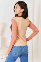 Double Take Color Block Exposed Seam Long Sleeve Top king-general-store-5710.myshopify.com