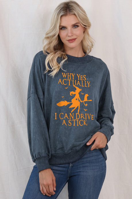 Round Neck Dropped Shoulder Witch Graphic Sweatshirt king-general-store-5710.myshopify.com