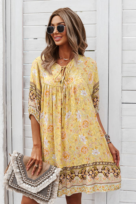 Bohemian Tie Neck Mini Dress king-general-store-5710.myshopify.com