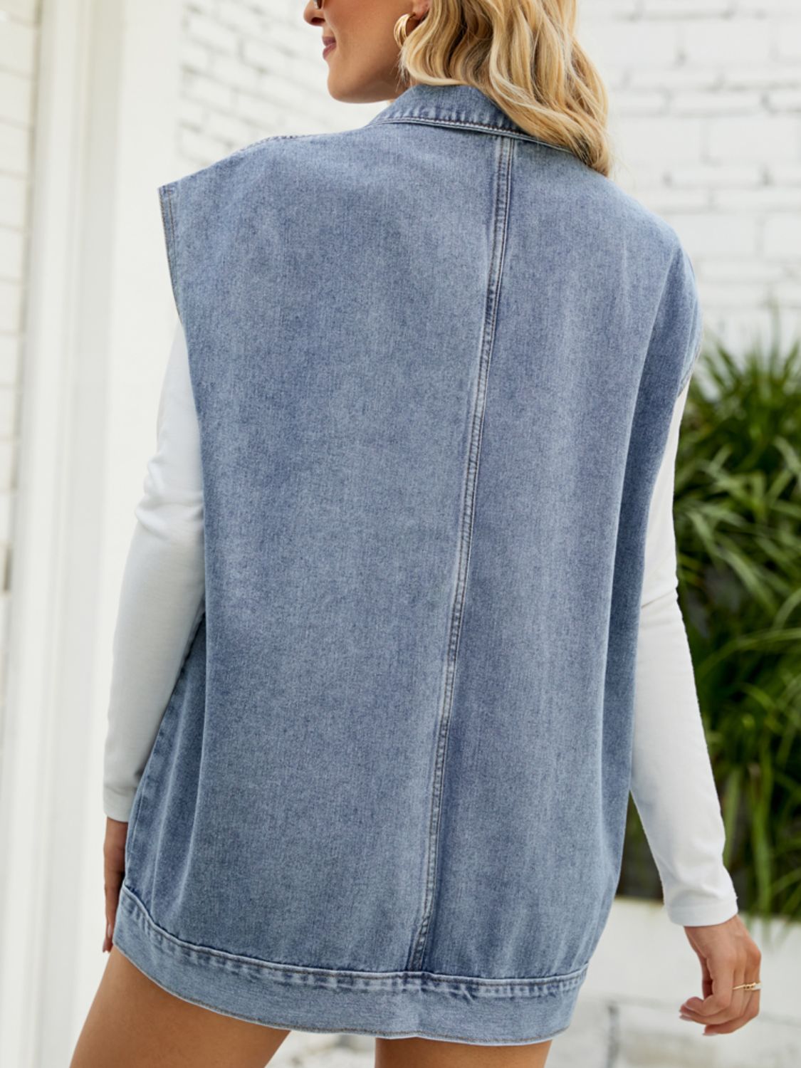 Collared Neck Sleeveless Denim Top with Pockets king-general-store-5710.myshopify.com