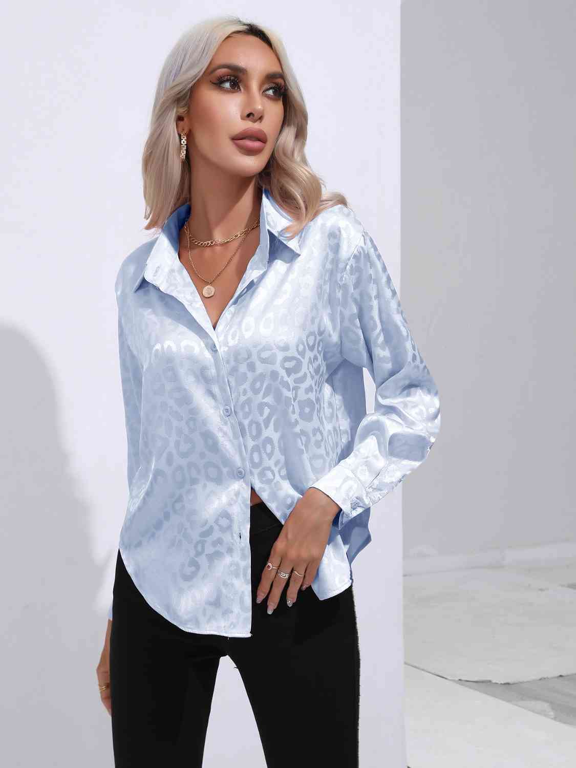 Printed Collared Neck Buttoned Shirt king-general-store-5710.myshopify.com