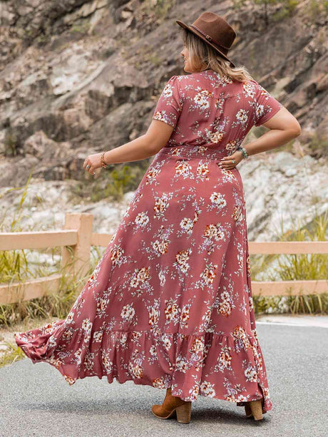 Plus Size Floral Slit Ruffle Hem Dress king-general-store-5710.myshopify.com