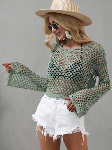 Openwork Flare Sleeve Cropped Cover Up king-general-store-5710.myshopify.com