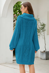 Woven Right Mixed Knit Turtleneck Lantern Sleeve Sweater Dress king-general-store-5710.myshopify.com