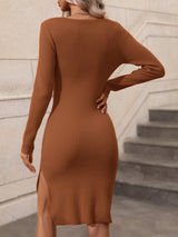 Woven Right Contrast Slit Sweater Dress king-general-store-5710.myshopify.com