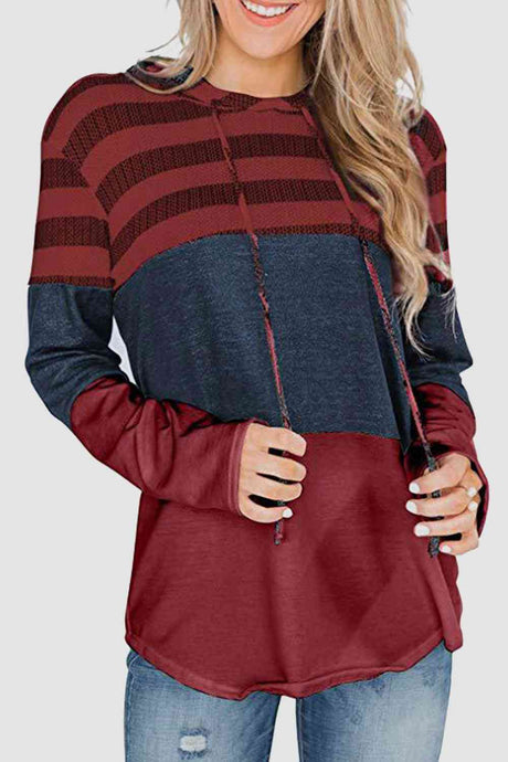 Striped Drawstring Long Sleeve Hoodie king-general-store-5710.myshopify.com