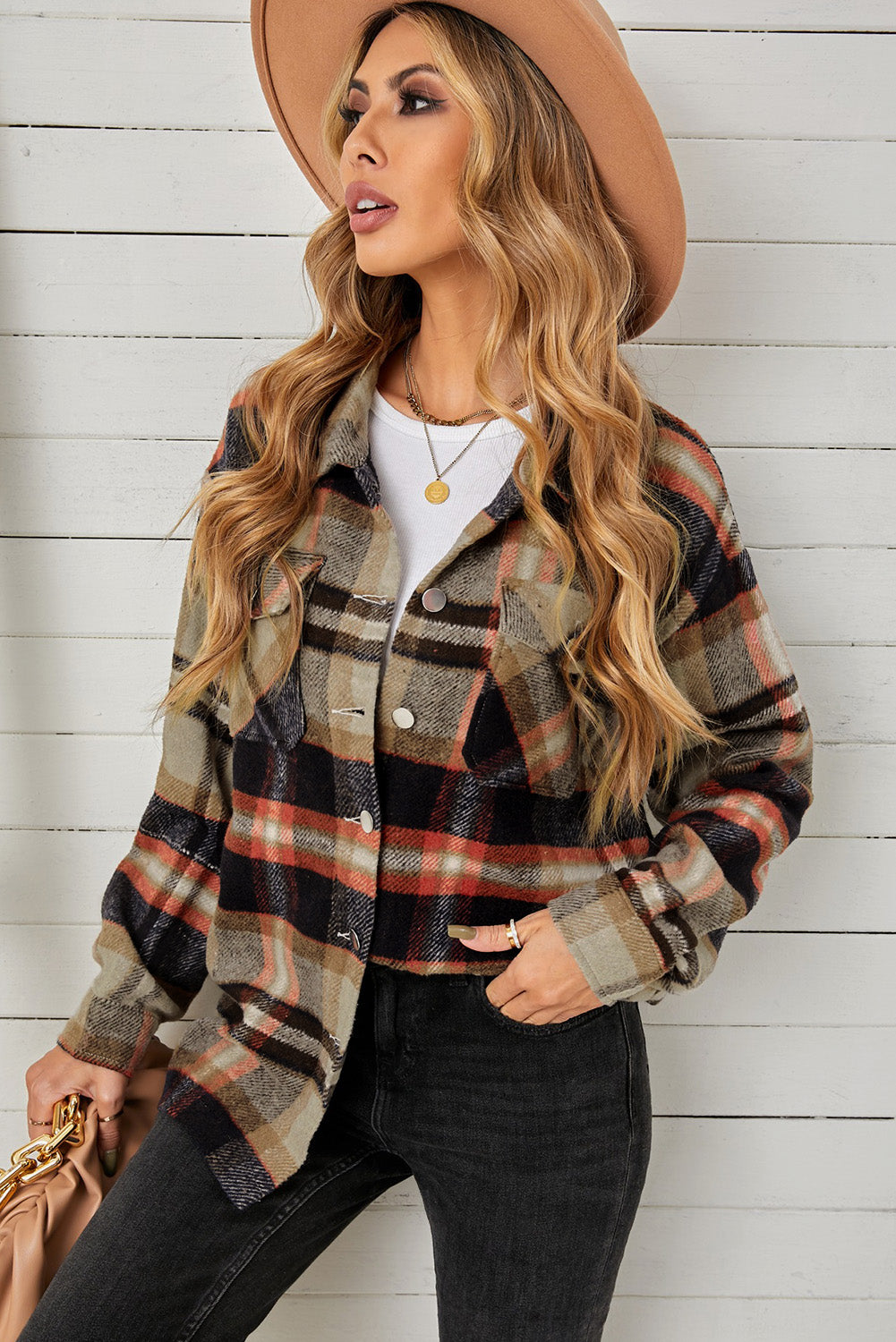 Plaid Pocketed Button Down Shacket king-general-store-5710.myshopify.com