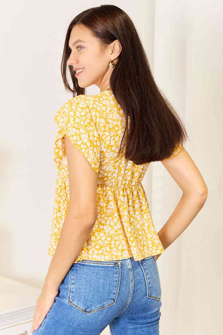 Double Take Floral Petal Sleeve Babydoll Top king-general-store-5710.myshopify.com