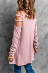 Cutout Waffle Knit Tunic Top king-general-store-5710.myshopify.com