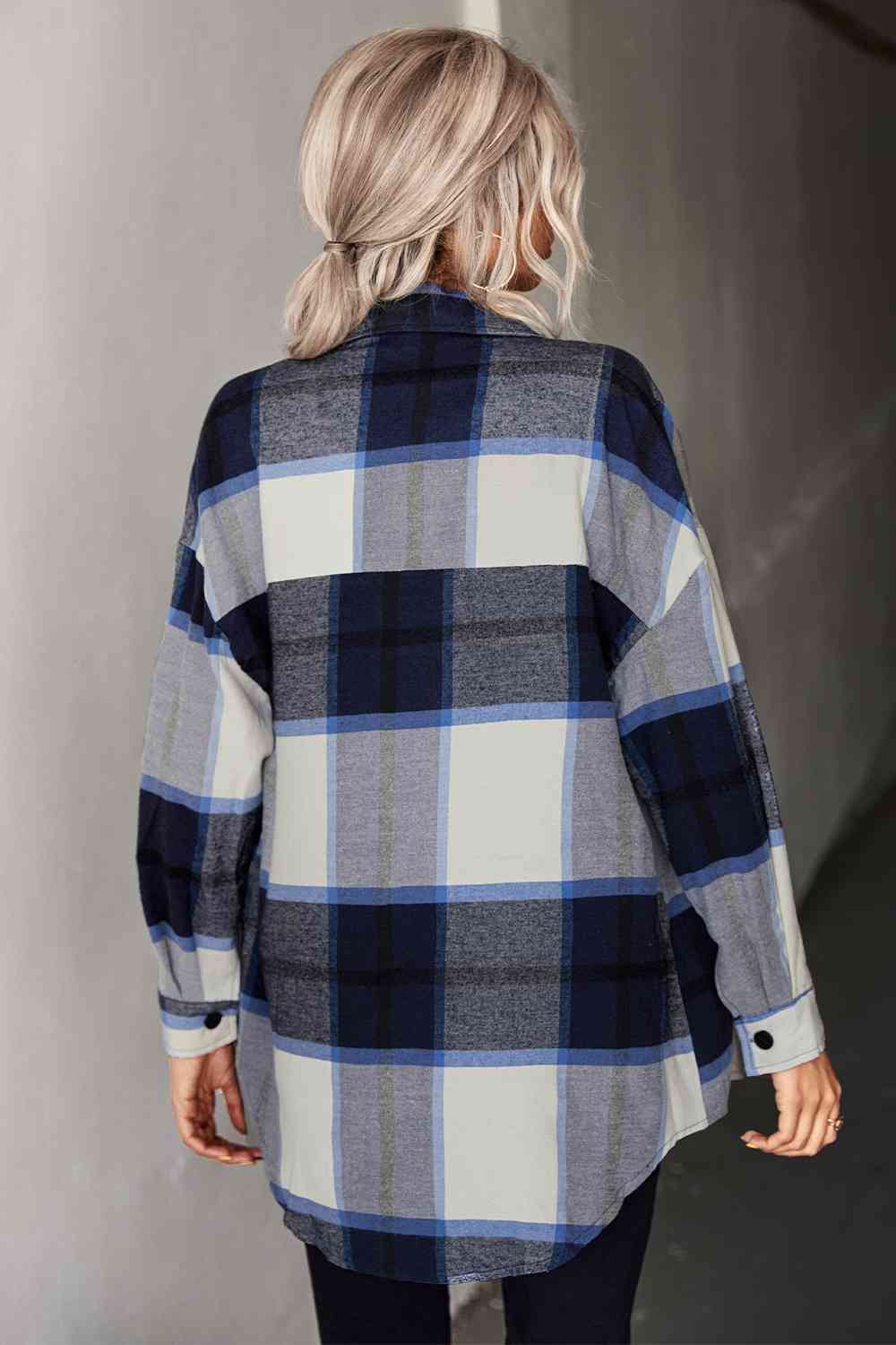 Plaid Collared Neck Longline Shirt king-general-store-5710.myshopify.com