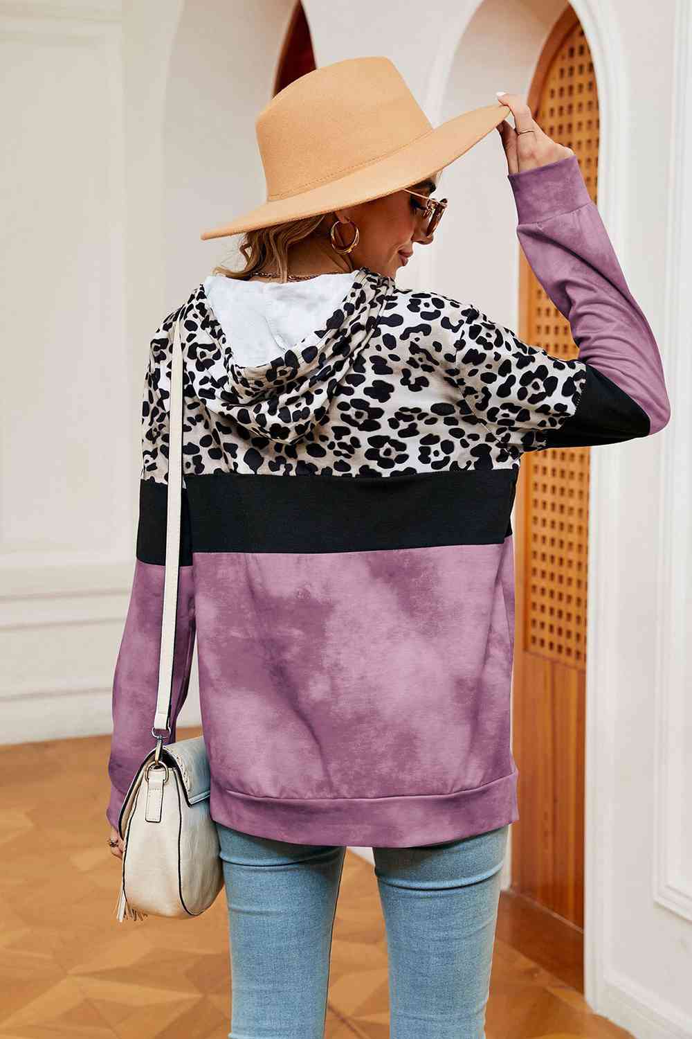 Leopard Drawstring Hoodie with Pocket king-general-store-5710.myshopify.com