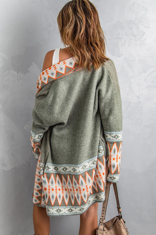 Geometric Open Front Long Sleeve Cardigan king-general-store-5710.myshopify.com