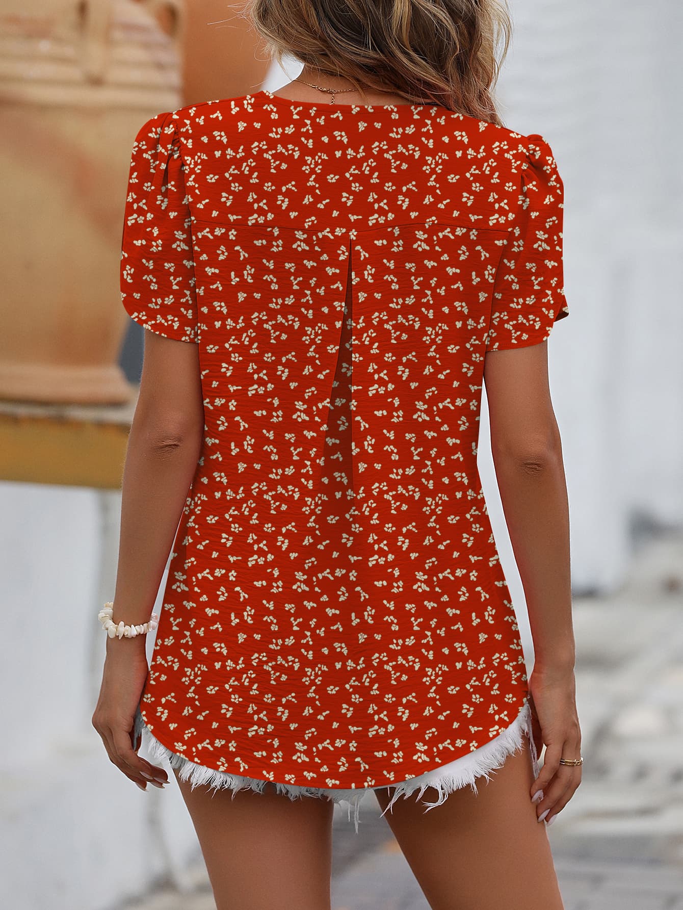 Ruche V-Neck Petal Sleeve Top king-general-store-5710.myshopify.com