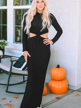 Cutout Round Neck Long Sleeve Slit Maxi Dress king-general-store-5710.myshopify.com