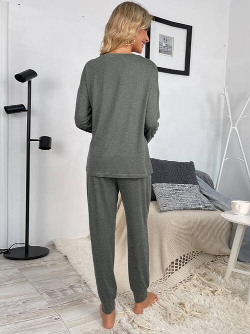 Round Neck Top and Drawstring Pants Lounge Set king-general-store-5710.myshopify.com