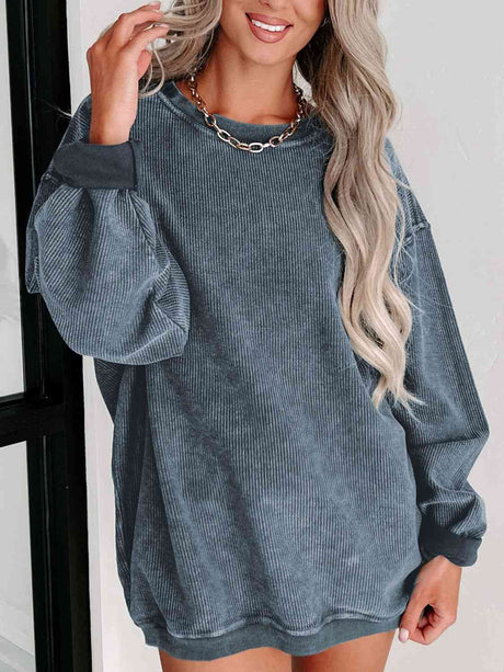 Round Neck Dropped Shoulder Sweatshirt king-general-store-5710.myshopify.com