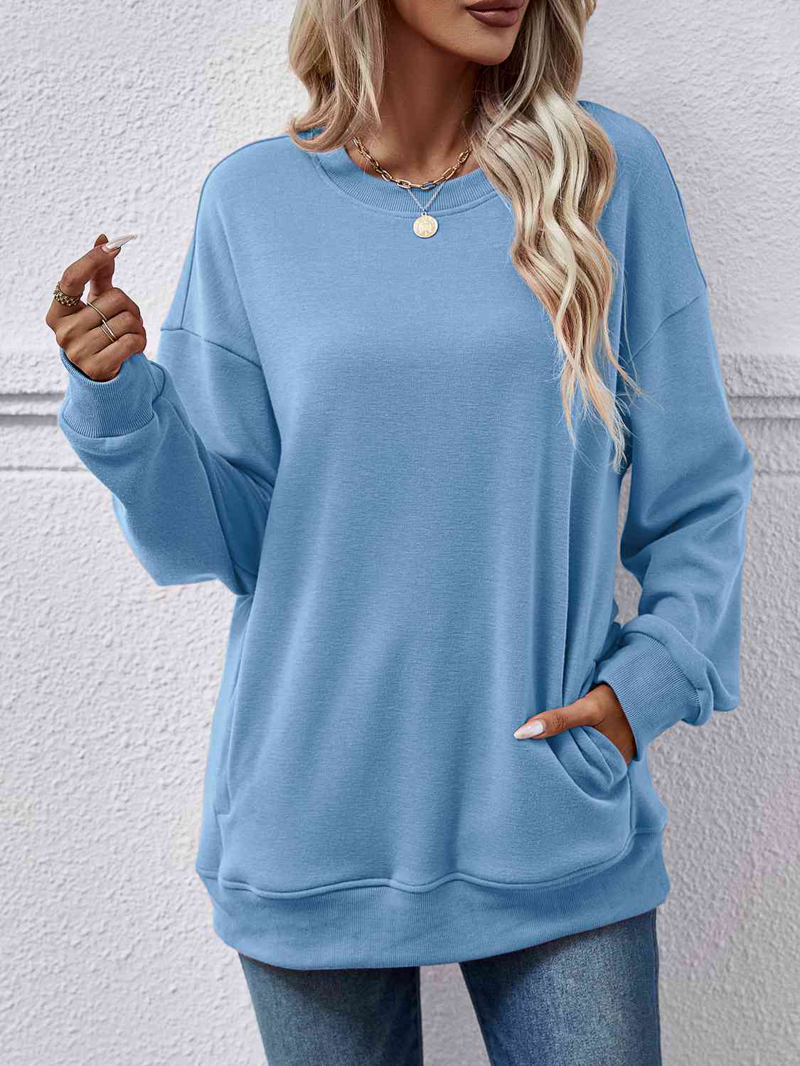 Dropped Shoulder Sweatshirt with Pockets king-general-store-5710.myshopify.com