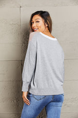 Double Take Color Block V-Neck Ribbed Trim Sweater king-general-store-5710.myshopify.com