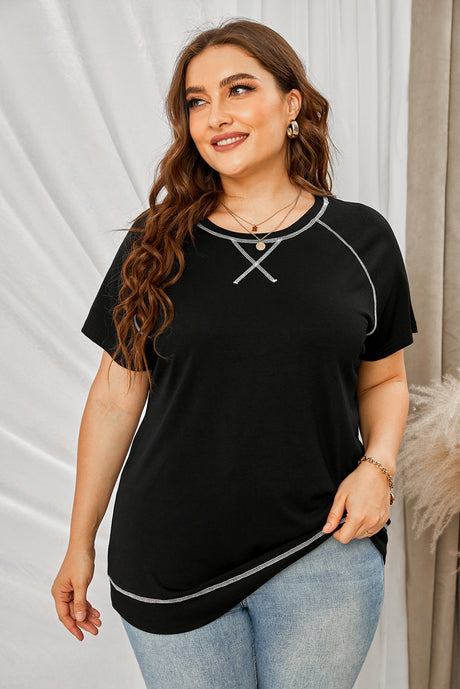 Plus Size Contrast Stitching Crewneck Tee king-general-store-5710.myshopify.com