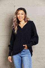 Double Take Horizontal Ribbing Johnny Collar Sweater king-general-store-5710.myshopify.com